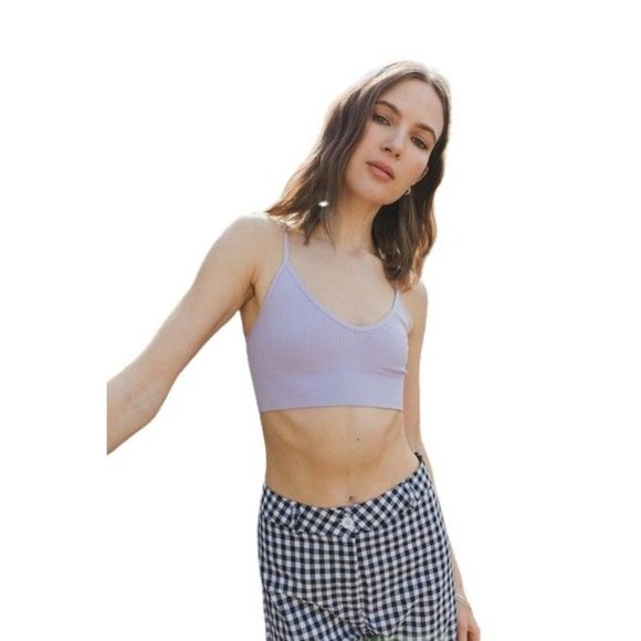 Diona J Low Back Bra Comfort V Neck Cami Crop Low Back Workout Tops Women Lilac - Picture 1 of 10